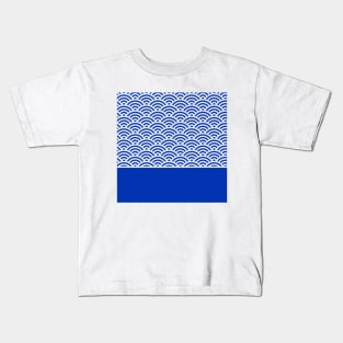 Dark Blue Seigaiha Wave Crest With Solid Panel Kids T-Shirt